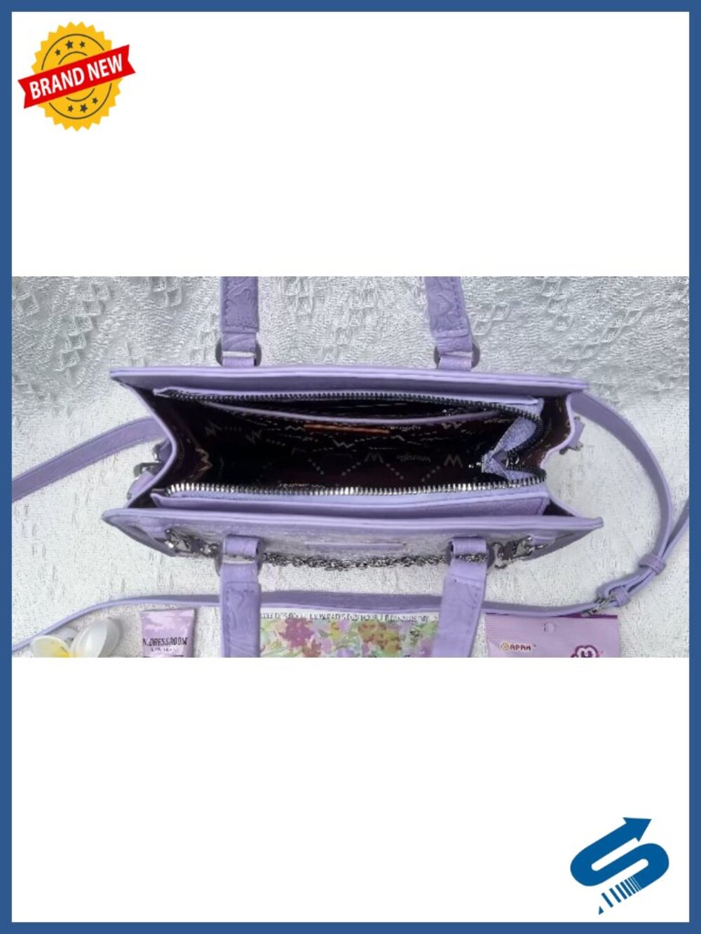Medium Satchel Tote Bag With Lace Detail And Purse Charms View 6